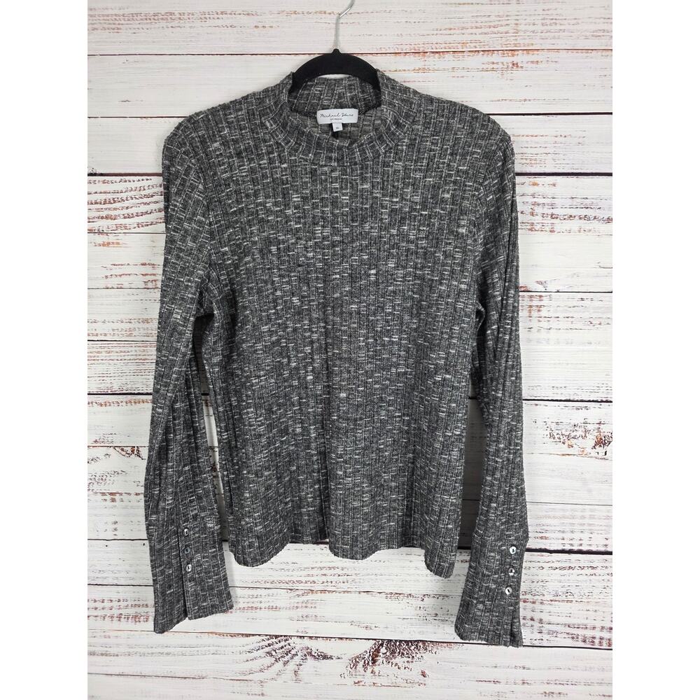Michael Starsβ Mock Neck Long Sleeve Top XL Womens Grey White Pullover Soft